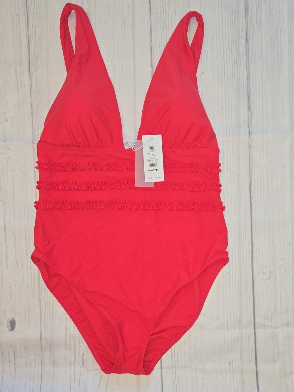 mimi flamingo Red Ruffled One-Piece Swimsuit NWT Size 14